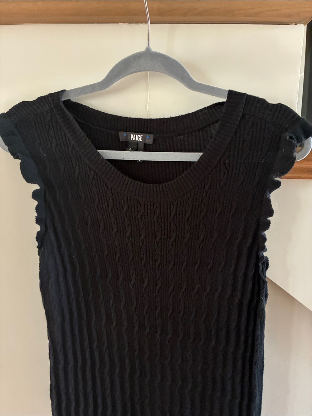 PAIGE Black Ribbed Knit Maxi Tank Dress with Scalloped Sleeves